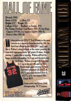 1995 Action Packed Hall of Fame - Autographs #29 Bill Walton Back