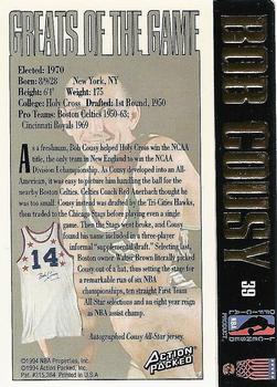 1995 Action Packed Hall of Fame - Autographs #39 Bob Cousy Back