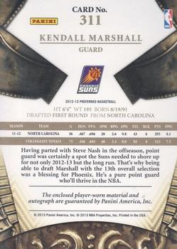 2012-13 Panini Preferred #311 Kendall Marshall Back