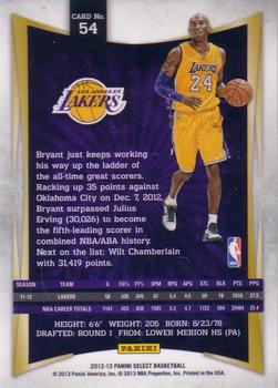 2012-13 Panini Select #54 Kobe Bryant Back
