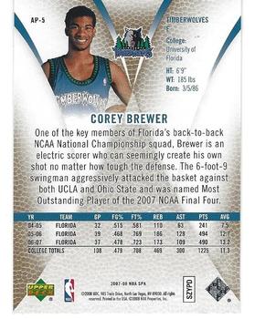 2007-08 SP Authentic - Authentic Profiles #AP-5 Corey Brewer Back