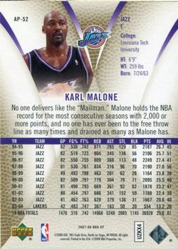 2007-08 SP Authentic - Authentic Profiles #AP-52 Karl Malone Back