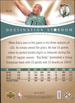2007-08 SP Authentic - Destination Stardom #DS-22 Glen Davis Back