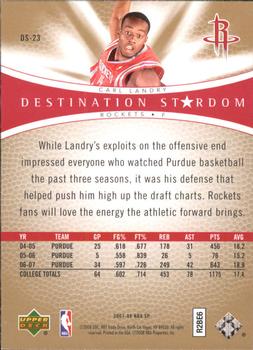 2007-08 SP Authentic - Destination Stardom #DS-23 Carl Landry Back