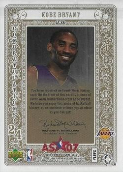 2007-08 SP Game Used - All-Star Jersey #AS-KB Kobe Bryant Back