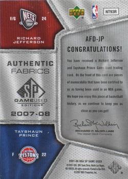 2007-08 SP Game Used - Authentic Fabrics Dual #AFD-JP Richard Jefferson / Tayshaun Prince Back