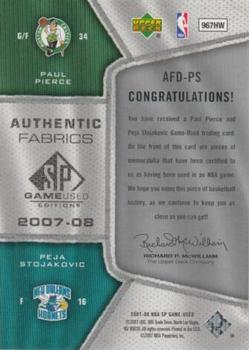 2007-08 SP Game Used - Authentic Fabrics Dual #AFD-PS Paul Pierce / Peja Stojakovic Back