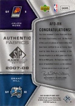 2007-08 SP Game Used - Authentic Fabrics Dual #AFD-RH Grant Hill / Jalen Rose Back