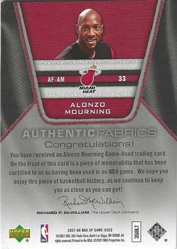 2007-08 SP Game Used - Authentic Fabrics #AF-AM Alonzo Mourning Back