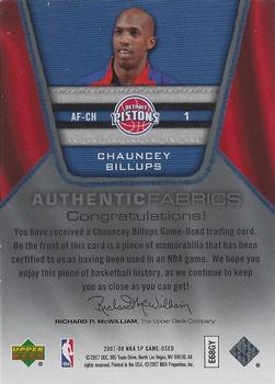 2007-08 SP Game Used - Authentic Fabrics #AF-CH Chauncey Billups Back