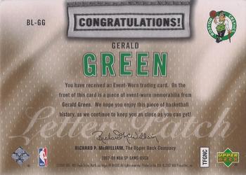 2007-08 SP Game Used - By the Letter #BL-GG Gerald Green Back