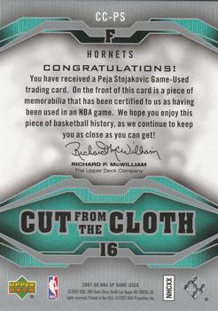 2007-08 SP Game Used - Cut from the Cloth #CC-PS Peja Stojakovic Back
