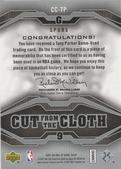2007-08 SP Game Used - Cut from the Cloth #CC-TP Tony Parker Back