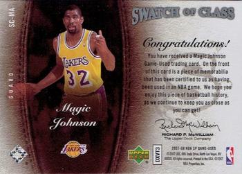 2007-08 SP Game Used - Swatch of Class #SC-MA Magic Johnson Back