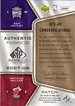 2007-08 SP Game Used - Authentic Fabrics Dual Patch #AFD-AW Antoine Walker / Ron Artest Back
