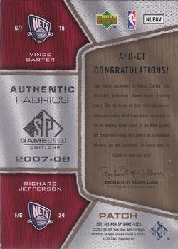 2007-08 SP Game Used - Authentic Fabrics Dual Patch #AFD-CJ Vince Carter / Richard Jefferson Back