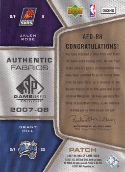 2007-08 SP Game Used - Authentic Fabrics Dual Patch #AFD-RH Grant Hill / Jalen Rose Back