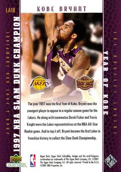 2001 Upper Deck Los Angeles Lakers Back2Back Champions #LA18 Kobe Bryant Back