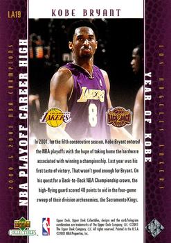 2001 Upper Deck Los Angeles Lakers Back2Back Champions #LA19 Kobe Bryant Back