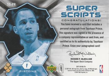 2007-08 SPx - Super Scripts #SS-PR Tayshaun Prince Back