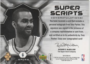 2007-08 SPx - Super Scripts #SS-TP Tony Parker Back