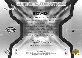 2007-08 SPx - Winning Materials Jersey Numbers #WMJ-BB Bruce Bowen Back