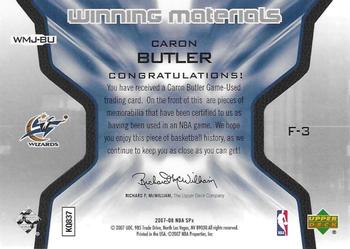 2007-08 SPx - Winning Materials Jersey Numbers #WMJ-BU Caron Butler Back