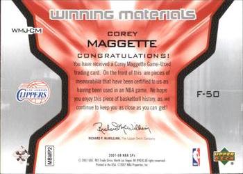 2007-08 SPx - Winning Materials Jersey Numbers #WMJ-CM Corey Maggette Back