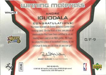 2007-08 SPx - Winning Materials Jersey Numbers #WMJ-IG Andre Iguodala Back