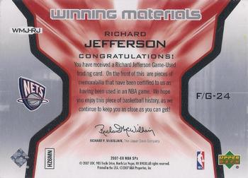 2007-08 SPx - Winning Materials Jersey Numbers #WMJ-RJ Richard Jefferson Back
