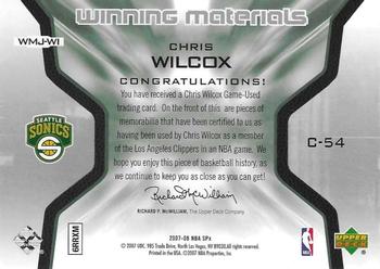 2007-08 SPx - Winning Materials Jersey Numbers #WMJ-WI Chris Wilcox Back