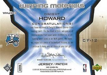 2007-08 SPx - Winning Materials Jersey Numbers Patches #WMJ-DH Dwight Howard Back