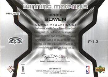 2007-08 SPx - Winning Materials Stats #WMJ-BB Bruce Bowen Back