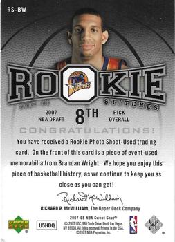2007-08 Upper Deck Sweet Shot - Rookie Stitches #RS-BW Brandan Wright Back
