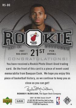 2007-08 Upper Deck Sweet Shot - Rookie Stitches #RS-DC Daequan Cook Back