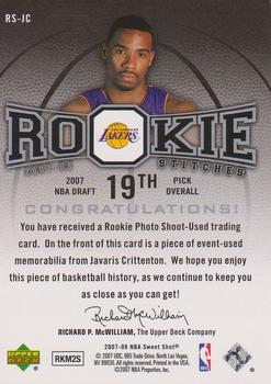 2007-08 Upper Deck Sweet Shot - Rookie Stitches #RS-JC Javaris Crittenton Back