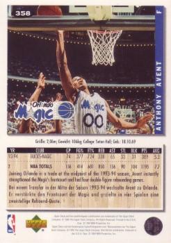 1994-95 Collector's Choice German #358 Anthony Avent Back