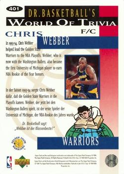 1994-95 Collector's Choice German - Gold Signatures #401 Chris Webber Back