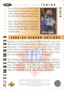 1994-95 Collector's Choice German - Gold Signatures #181 Isaiah Rider Back
