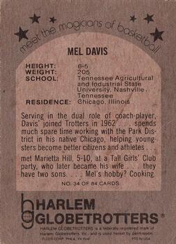1971 Fleer Harlem Globetrotters #34 Mel Davis Back