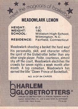 1971 Fleer Harlem Globetrotters #9 Meadowlark Lemon Back