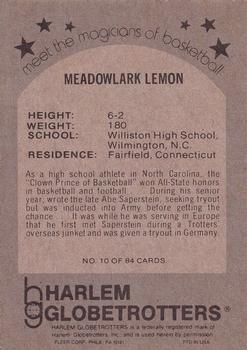 1971 Fleer Harlem Globetrotters #10 Meadowlark Lemon Back