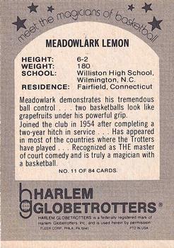1971 Fleer Harlem Globetrotters #11 Meadowlark Lemon Back