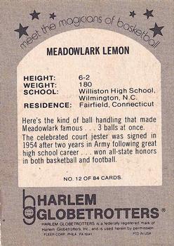 1971 Fleer Harlem Globetrotters #12 Meadowlark Lemon Back
