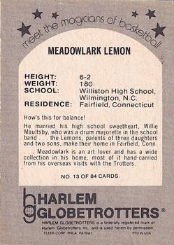 1971 Fleer Harlem Globetrotters #13 Meadowlark Lemon Back