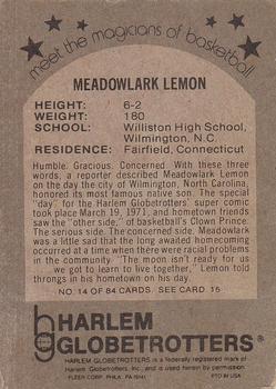 1971 Fleer Harlem Globetrotters #14 Meadowlark Lemon Back
