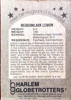 1971 Fleer Harlem Globetrotters #15 Meadowlark Lemon Back