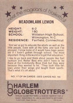 1971 Fleer Harlem Globetrotters #17 Meadowlark Lemon Back