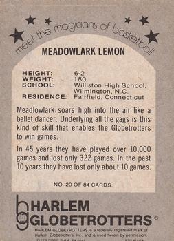 1971 Fleer Harlem Globetrotters #20 Meadowlark Lemon Back