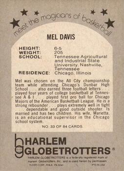 1971 Fleer Harlem Globetrotters #33 Mel Davis Back